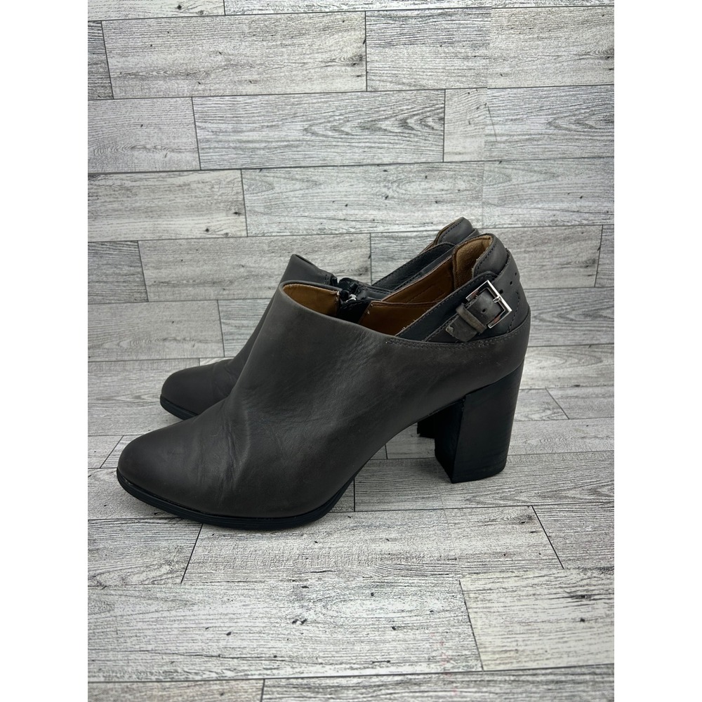 Clarks Women Dark Brown Leather Side Zip Ankle Boots Block Heel Size 10M - Picture 2 of 10